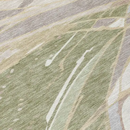 8' Green And Ivory Round Abstract Washable Indoor Outdoor Area Rug Photo 4