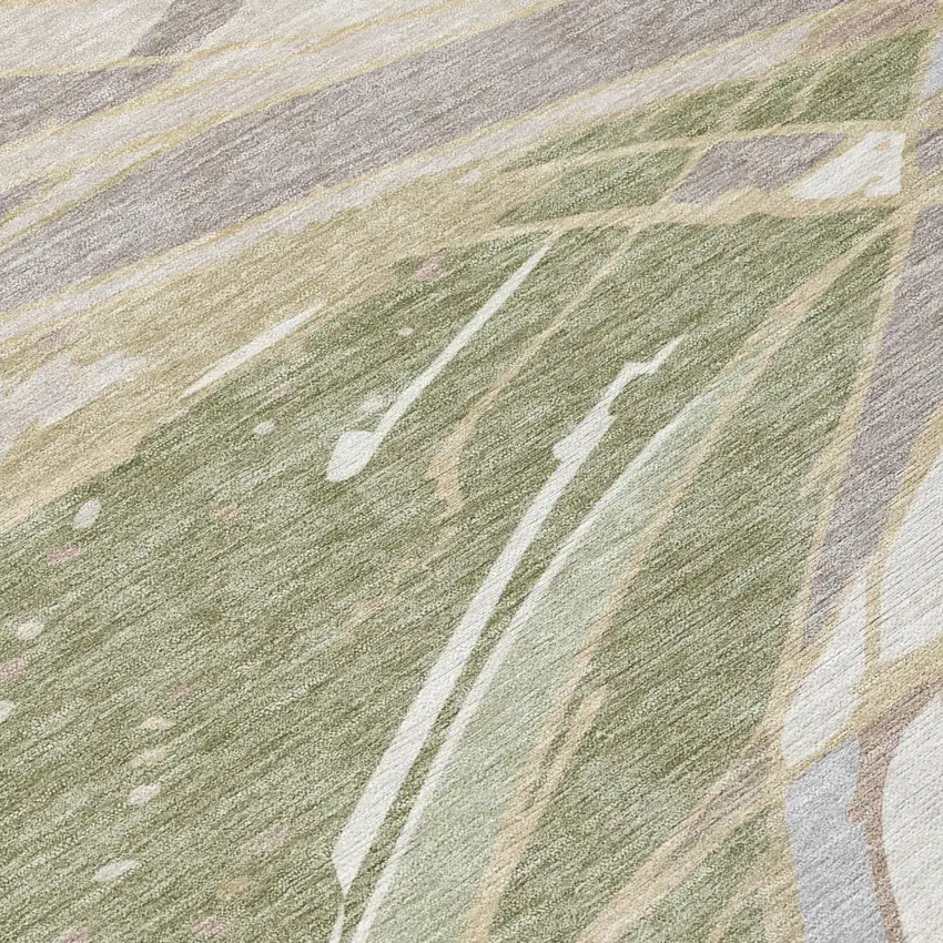 8' Green And Ivory Round Abstract Washable Indoor Outdoor Area Rug Photo 4