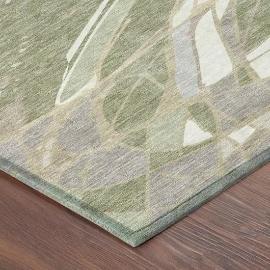 8' Green And Ivory Round Abstract Washable Indoor Outdoor Area Rug Photo 3
