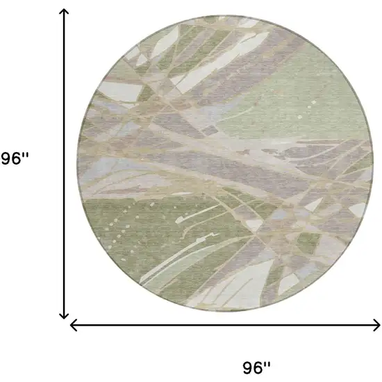 8' Green And Ivory Round Abstract Washable Indoor Outdoor Area Rug Photo 5