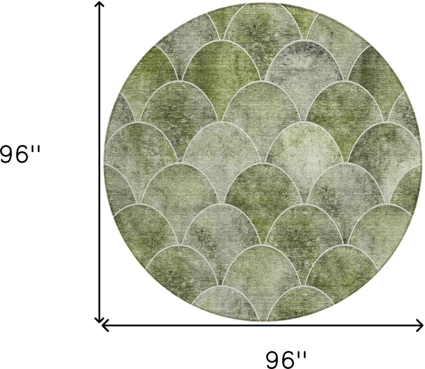 8' Green And Ivory Round Abstract Washable Indoor Outdoor Area Rug Photo 3