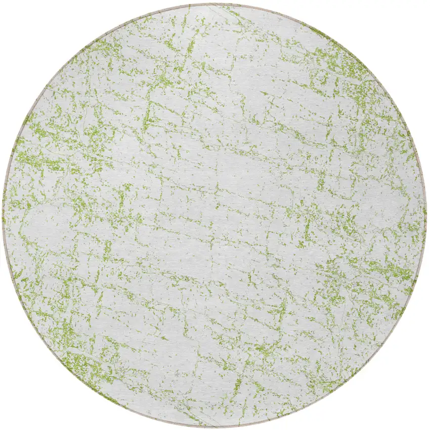 8' Green And Ivory Round Abstract Washable Indoor Outdoor Area Rug Photo 4