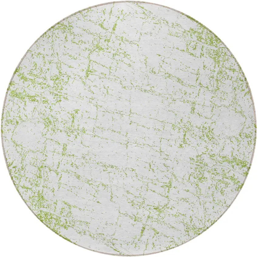 8' Green And Ivory Round Abstract Washable Indoor Outdoor Area Rug Photo 4