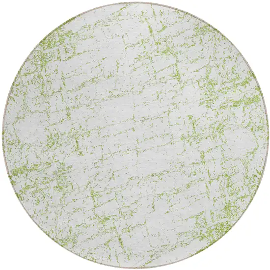 8' Green And Ivory Round Abstract Washable Indoor Outdoor Area Rug Photo 2