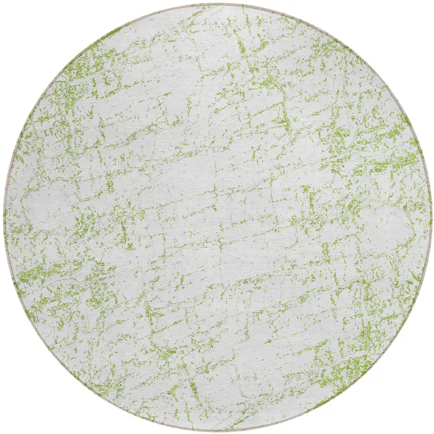 8' Green And Ivory Round Abstract Washable Indoor Outdoor Area Rug Photo 2