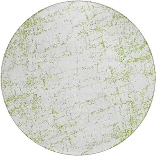 8' Green And Ivory Round Abstract Washable Indoor Outdoor Area Rug Photo 2
