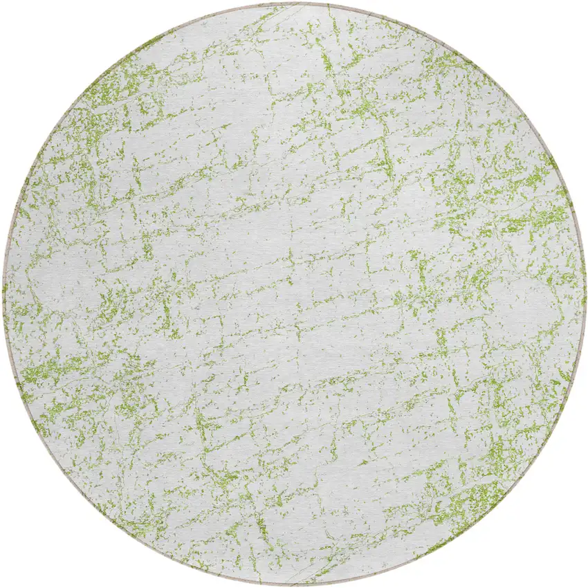 8' Green And Ivory Round Abstract Washable Indoor Outdoor Area Rug Photo 2