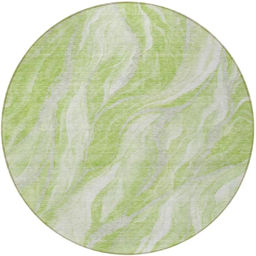8' Green And Ivory Round Abstract Washable Indoor Outdoor Area Rug Photo 5