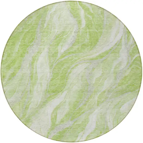 8' Green And Ivory Round Abstract Washable Indoor Outdoor Area Rug Photo 5