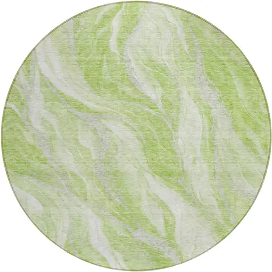 8' Green And Ivory Round Abstract Washable Indoor Outdoor Area Rug Photo 1