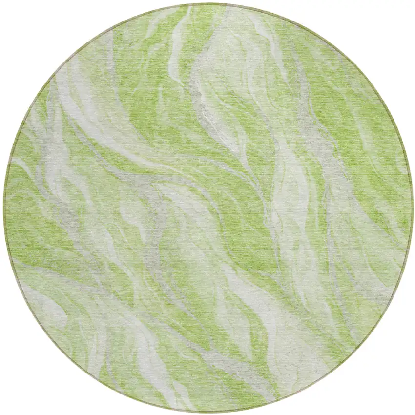 8' Green And Ivory Round Abstract Washable Indoor Outdoor Area Rug Photo 1