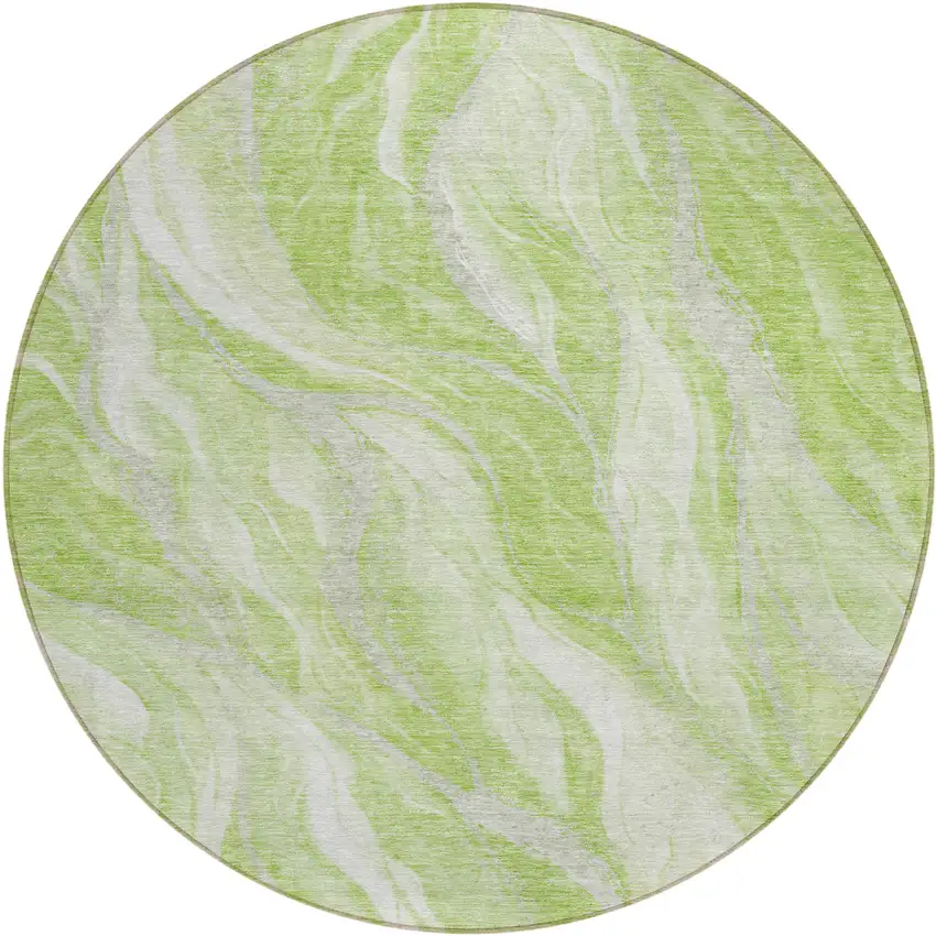 8' Green And Ivory Round Abstract Washable Indoor Outdoor Area Rug Photo 1