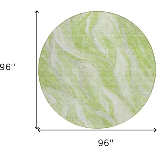 8' Green And Ivory Round Abstract Washable Indoor Outdoor Area Rug Photo 8