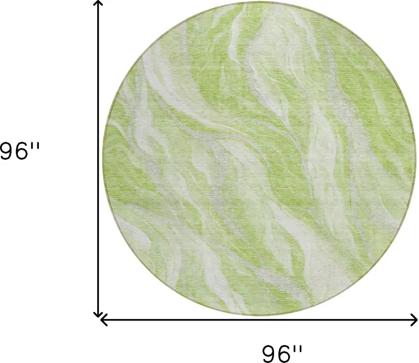 8' Green And Ivory Round Abstract Washable Indoor Outdoor Area Rug Photo 8