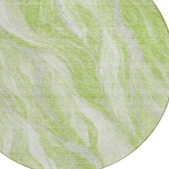 8' Green And Ivory Round Abstract Washable Indoor Outdoor Area Rug Photo 4