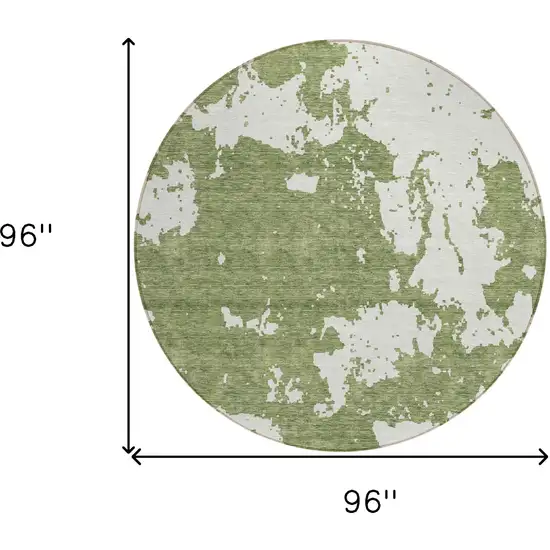 8' Green And Ivory Round Abstract Washable Indoor Outdoor Area Rug Photo 3