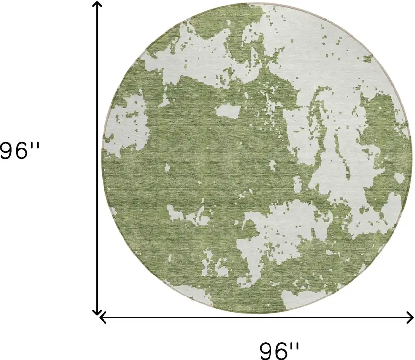 8' Green And Ivory Round Abstract Washable Indoor Outdoor Area Rug Photo 3