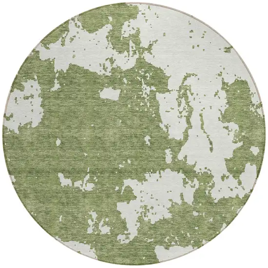 8' Green And Ivory Round Abstract Washable Indoor Outdoor Area Rug Photo 5