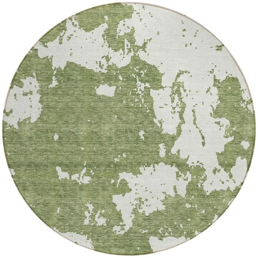 8' Green And Ivory Round Abstract Washable Indoor Outdoor Area Rug Photo 5