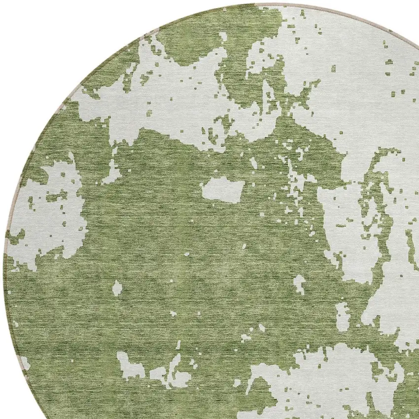 8' Green And Ivory Round Abstract Washable Indoor Outdoor Area Rug Photo 4