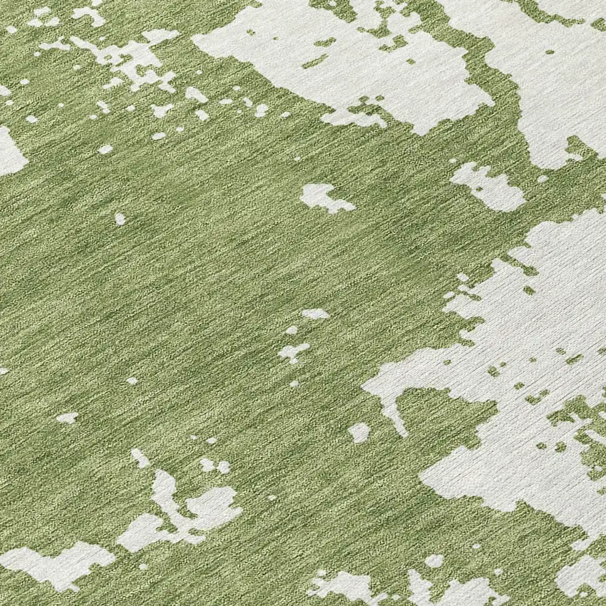 8' Green And Ivory Round Abstract Washable Indoor Outdoor Area Rug Photo 8