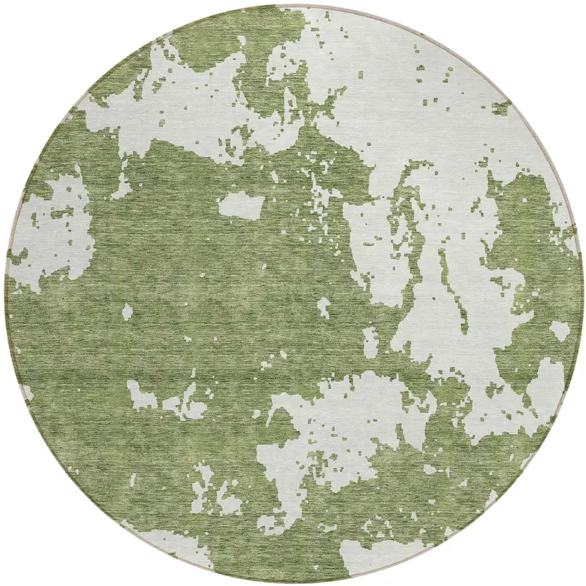 8' Green And Ivory Round Abstract Washable Indoor Outdoor Area Rug Photo 2