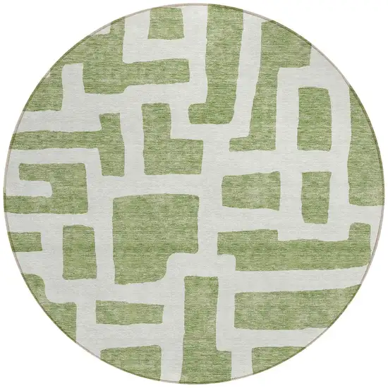 8' Green And Ivory Round Abstract Washable Indoor Outdoor Area Rug Photo 4
