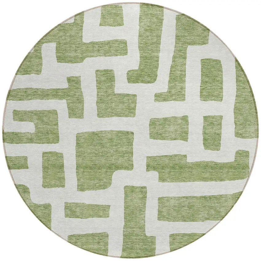 8' Green And Ivory Round Abstract Washable Indoor Outdoor Area Rug Photo 4