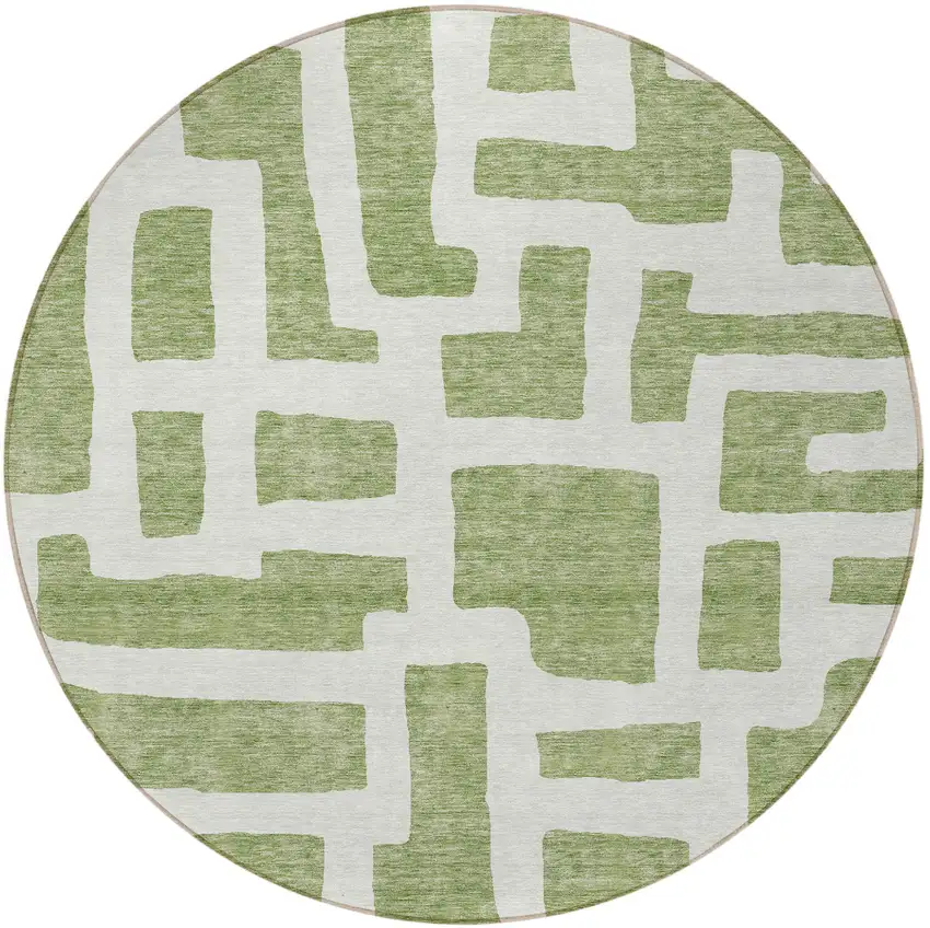 8' Green And Ivory Round Abstract Washable Indoor Outdoor Area Rug Photo 5
