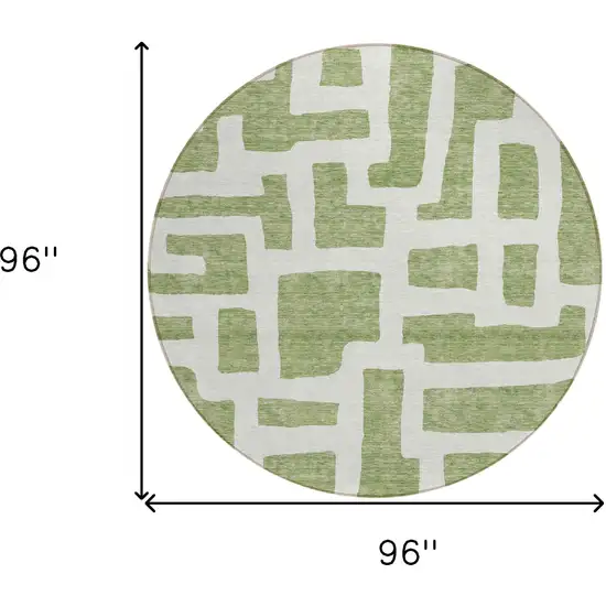 8' Green And Ivory Round Abstract Washable Indoor Outdoor Area Rug Photo 3