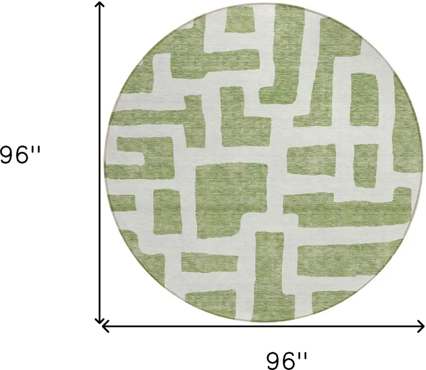 8' Green And Ivory Round Abstract Washable Indoor Outdoor Area Rug Photo 3