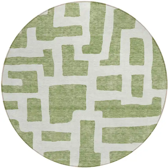 8' Green And Ivory Round Abstract Washable Indoor Outdoor Area Rug Photo 2