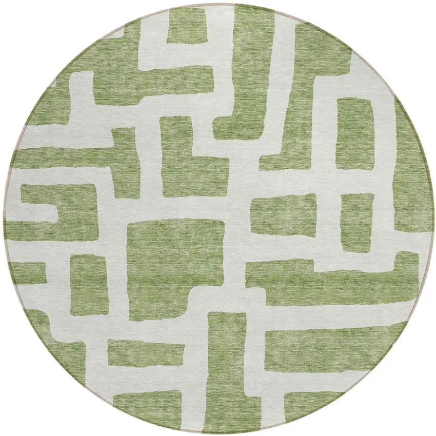 8' Green And Ivory Round Abstract Washable Indoor Outdoor Area Rug Photo 2