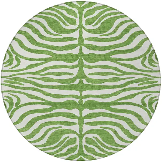 8' Green And Ivory Round Animal Print Washable Indoor Outdoor Area Rug Photo 3