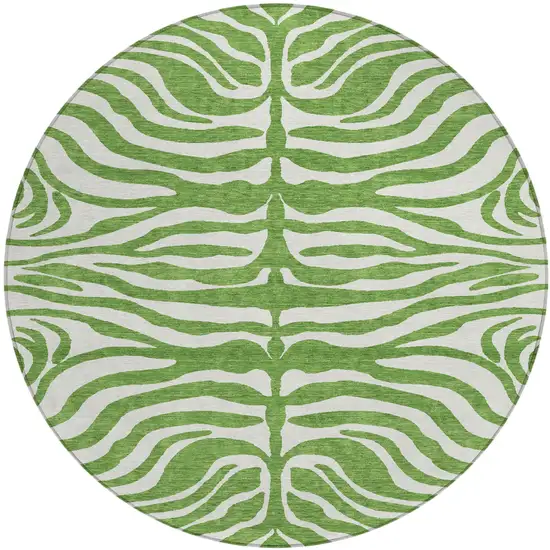 8' Green And Ivory Round Animal Print Washable Indoor Outdoor Area Rug Photo 2