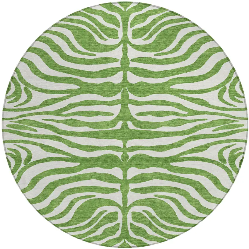 8' Green And Ivory Round Animal Print Washable Indoor Outdoor Area Rug Photo 2