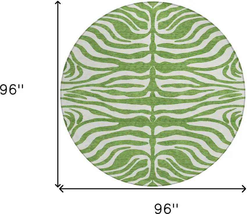 8' Green And Ivory Round Animal Print Washable Indoor Outdoor Area Rug Photo 9