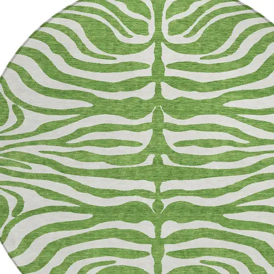 8' Green And Ivory Round Animal Print Washable Indoor Outdoor Area Rug Photo 6