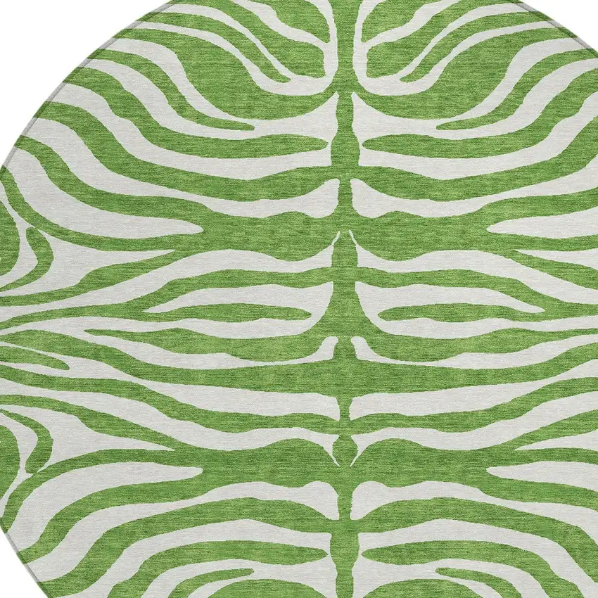 8' Green And Ivory Round Animal Print Washable Indoor Outdoor Area Rug Photo 6