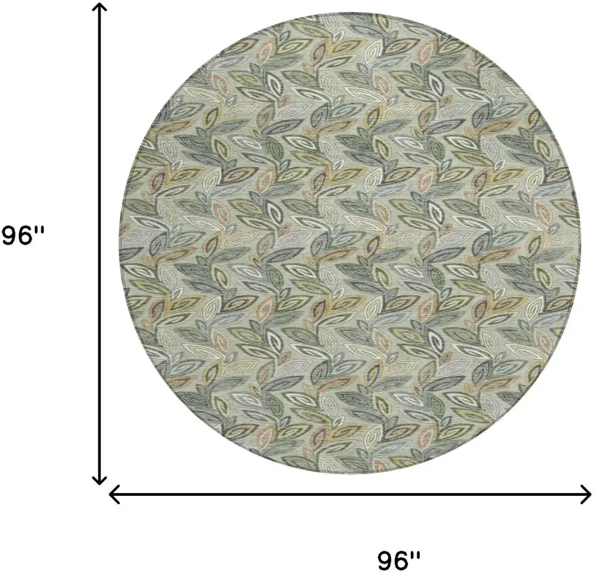 8' Green And Ivory Round Botanical Leaves Washable Indoor Outdoor Area Rug Photo 8