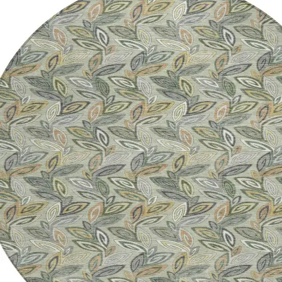 8' Green And Ivory Round Botanical Leaves Washable Indoor Outdoor Area Rug Photo 4