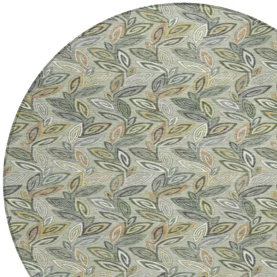 8' Green And Ivory Round Botanical Leaves Washable Indoor Outdoor Area Rug Photo 5