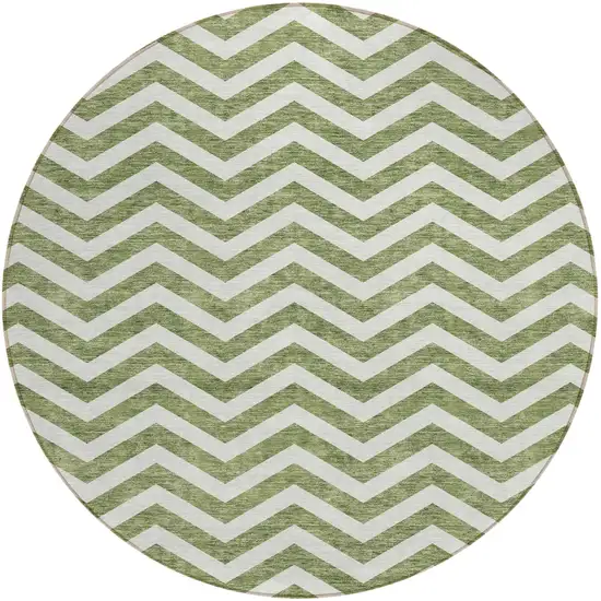 8' Green And Ivory Round Chevron Washable Indoor Outdoor Area Rug Photo 2
