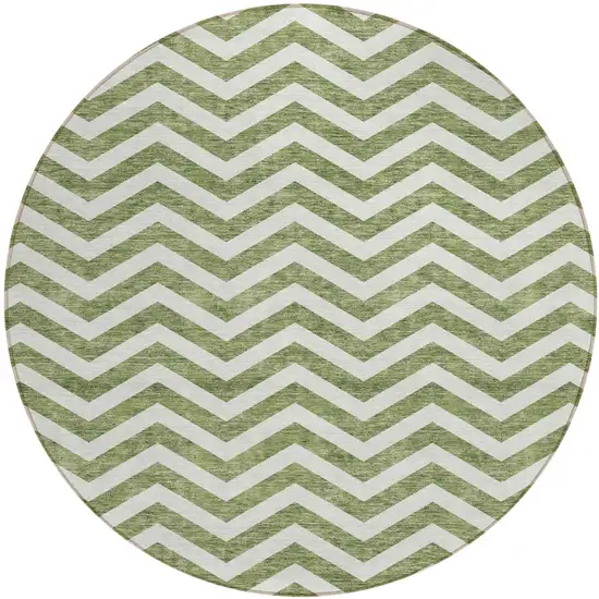 8' Green And Ivory Round Chevron Washable Indoor Outdoor Area Rug Photo 2