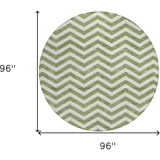 8' Green And Ivory Round Chevron Washable Indoor Outdoor Area Rug Photo 6