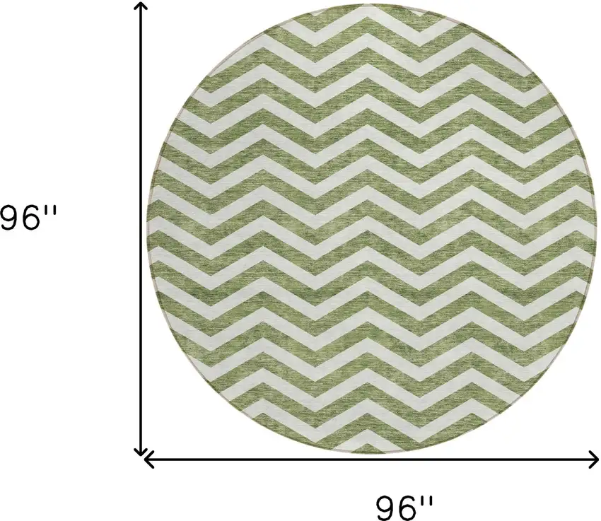 8' Green And Ivory Round Chevron Washable Indoor Outdoor Area Rug Photo 6