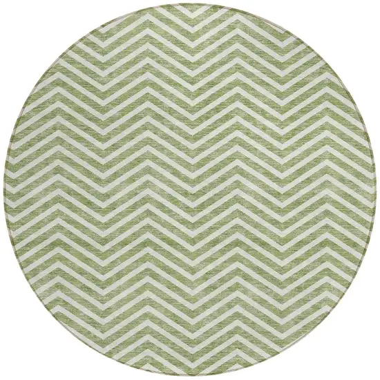 8' Green And Ivory Round Chevron Washable Indoor Outdoor Area Rug Photo 6
