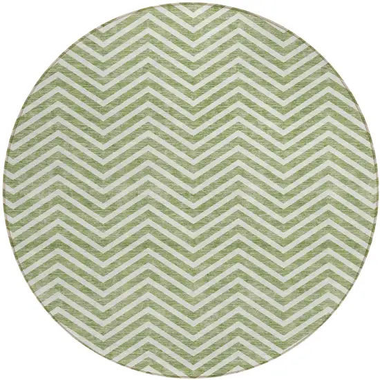 8' Green And Ivory Round Chevron Washable Indoor Outdoor Area Rug Photo 2