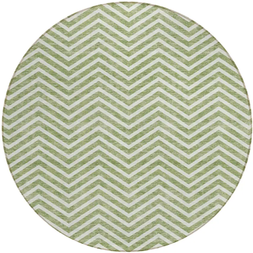8' Green And Ivory Round Chevron Washable Indoor Outdoor Area Rug Photo 2