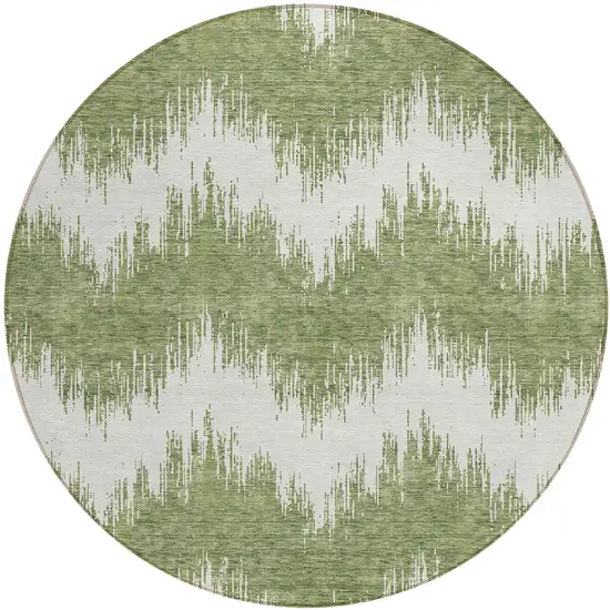 8' Green And Ivory Round Chevron Washable Indoor Outdoor Area Rug Photo 2
